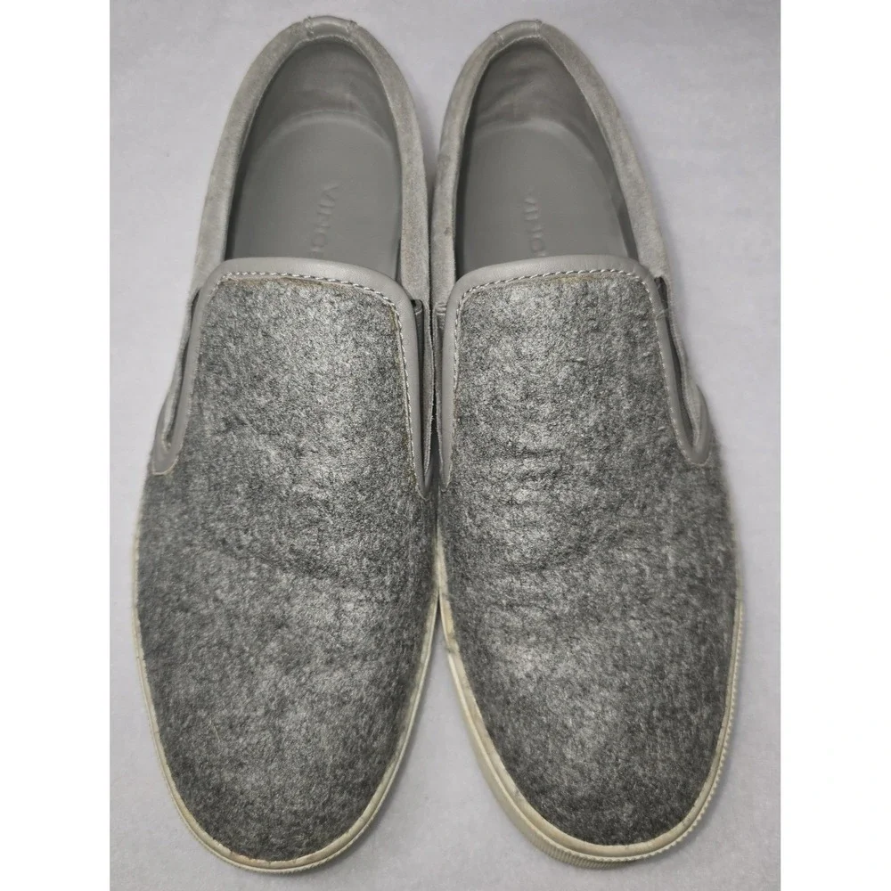 Vince Knit Leather Sneakers Gray Slip-On Shoes Textured Casual Preppy Womens 7.5